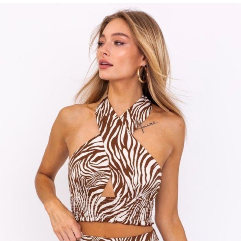 Le Lis Brown Zebra Halter Top